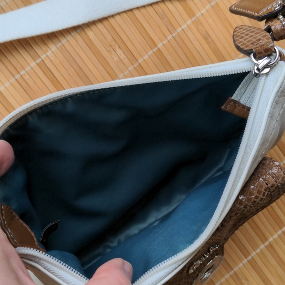 Sold Brand New Coach off-white leather crossbody bag with brown snake skin trim - Picture 10 of 12